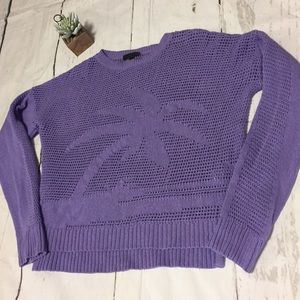 J Crew Purple Palm Tree Cotton Sweater Small